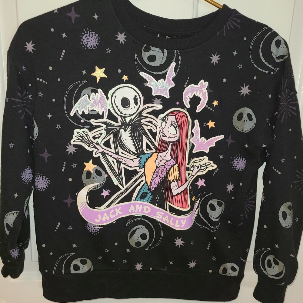 Disney Nightmare Before Christmas Girls Sweatshirt Jack & Sally  L(10-12) Black